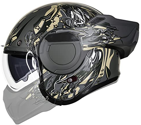 ILM Motorradhelm Integralhelm Klapphelm Fullface Helm Herren Damen ATV UTV mit 180° Umkehrbarer Kinnschutz ECE Model-B707,Armee Grün, M