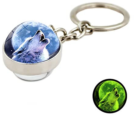 HOCAH Schlüsselanhänger 2 Heulender Wolf Leuchtender Schlüsselanhänger Kristallglas Kugel Anhänger Schlüsselanhänger Auto Schultasche Anhänger D