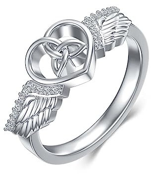 Ring mit Herz Engelsflügeln 925er Sterlingsilber Herz Ring mit keltischem Knoten Schmuck Geschenke für Damen und Mädchen (Ring mit Herz Engelsflügeln)