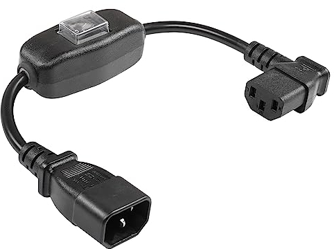 CERRXIAN 1 Fuß linker Winkel IEC 320 C13 auf C14 mit EIN/Aus-Schalter PDU USV-Stromkabel, 10 A 125 VAC C14-Stecker auf C13-Buchse Standard-Computer-Stromverlängerungskabel für Monitore, Computer usw