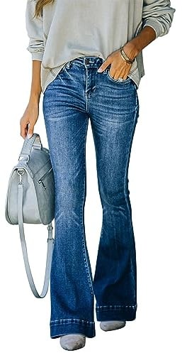 KUNMI Jeans Acampanados para Mujer, Cintura Alta, Pierna Ancha, Corte de Bota, Pantalones de Mezclilla elásticos, Bb009-azul Oscuro, 8 US