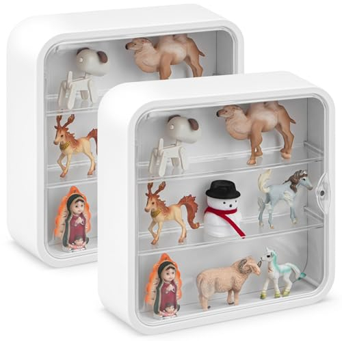 Menkxi 2 Stück Vitrine für Figuren, 3 Etagen, Puppen-Aufbewahrungsbox, Wandmontage, transparente Displaybox, staubdicht, Vitrine, Organizer mit magnetischer Tür für Mini-Spielzeug, Actionfiguren,