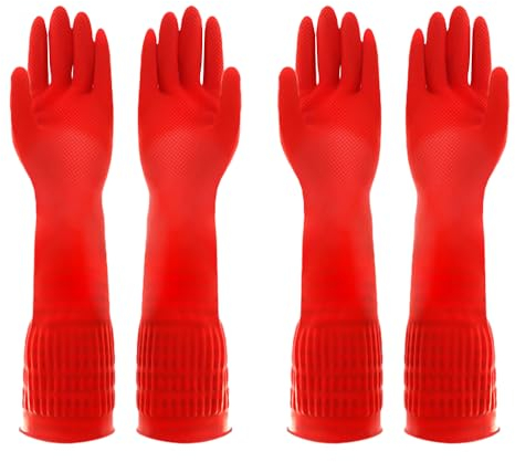 JTMKYO 2 Stück extra lange Küchenreinigungs-Gummihandschuhe, wasserdichte Handschuhe, verdicktes Gummi, resistent gegen Ellbogenkratzer, rutschfest, geeignet für die Hausarbeitsreinigung.