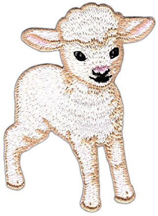 Lamm Schaf Aufnäher zum aufbügeln oder aufnähen Bügelbild Aufbügler für Kleidung gestickter Bügelpatch Applikation Lämmchen Schäfchen Patch Größe 6,9 x 4,7 cm