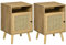 HOMCOM Bedside Table Nightstand with Storage Shelf and Door Cupboard, Side End Table with Rattan Element for Living Room, Bedroom, Set of 2, Natural