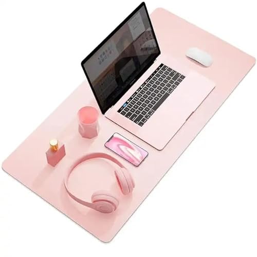 Non-Slip Extended Large Leather Desk Mat 80cm by 40cm- Ultra Thin Waterproof Desk Gadgets and Desk Accessories Works as Table Protector, Large Mouse Mat, Mouse Pad (Grey + Pink)