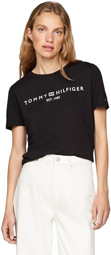 Tommy Hilfiger Women's Round Neck Short Sleeve T-Shirt, Black (Black), L
