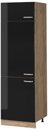 Vicco Armoire pour frigo R-Line, Noir Haute Brillance/Chêne de Force doré, 60 cm