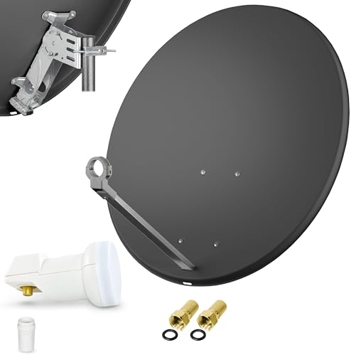 80cm Spiegel Schüssel Stahl + Logisat Single LNB | 1 Teilnehmer SAT Anlage HD Digital Set anthrazit | DVB-S/S2 Full HDTV 3D 4K Ultra HD UHD Empfang