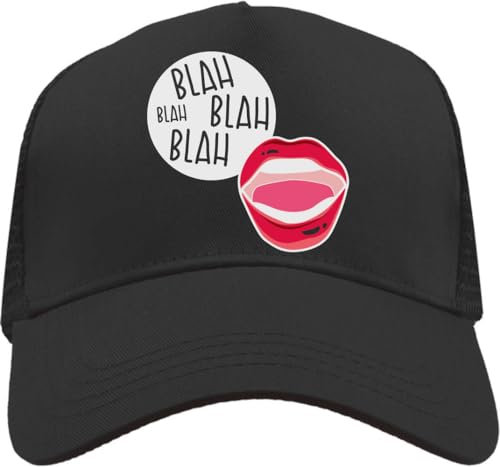 Functon+ Blah Offener Mund Mesh Rücken Trucker Cap Verstellbarer Snapback Hut Casual Schwarz, Schwarz , Einheitsgröße