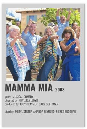 AMATWI Filmkunst-Poster Mamma Mia auf Leinwand, Schlafzimmer, Dekoration, Sportlandschaft, Büro, Raumdekoration, Geschenk, ungerahmt, 30 x 45 cm