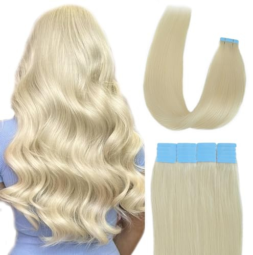 Tape Extensions Echthaar Extensions Echthaar Tape In Extensions Echthaar 35 cm 40g Remy HaarverläNgerung Echthaar Invisible Seidig Gerade Skin Weft 20pcs Platin Blond