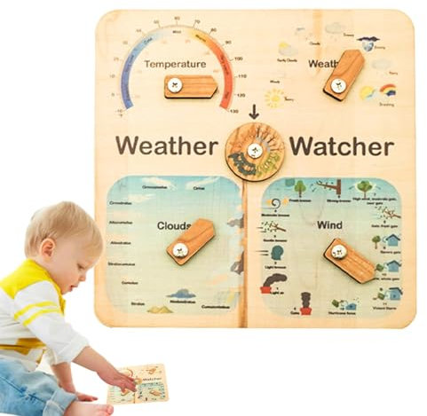 Zestvria Tavola meteo in legno, tavola meteo in legno, giocattolo per orologio meteo in legno, giocattolo educativo in legno, per tavola di apprendimento meteo in legno