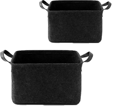 2 Stück Filz Korb Aufbewahrung Aufbewahrungskorb Mit Zwei Henkeln, Faltbar Felt Storage Basket, Aufbewahrungsbox Für Kleidung, Handtücher, Accessoires Und Aufzubewahren (S+L,Schwarz)