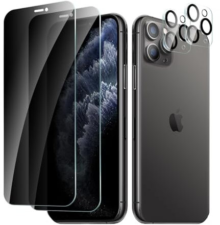 CYYAGE 2 Pièces Protection Écran Verre Trempé pour iPhone 11 Pro Anti-Espion avec 2 Pièces Protecteur d'objectif de Camera, Vitre Protection Film Dureté 9H Glass, Anti Rayures