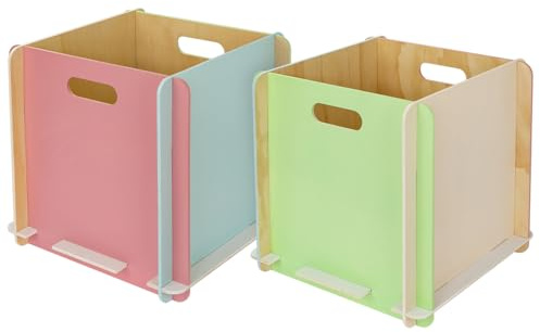 HMF Aufbewahrungsbox aus Holz passend für KALLAX Regal, Regalbox zum zusammenstecken mit Griffen für Badezimmer, Kinderzimmer und Wohnbereich 2er Set, 32 x 32 x 32 cm, Mehrfarbig