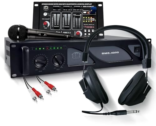 Verstärker 4000 W / DJ-Mischpult, USB, Bluetooth, kontinuierliche Belüftung, Kopfhörer, Mikrofon, Kabel – Set Bm Sonic