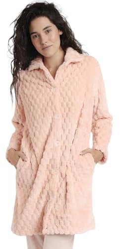 Admas Vestaglia Donna Invernale In Coral Fleece effetto Velluto Con bottoni 67155 (IT, Testo, S, Regular, Regular, 2 Coral)