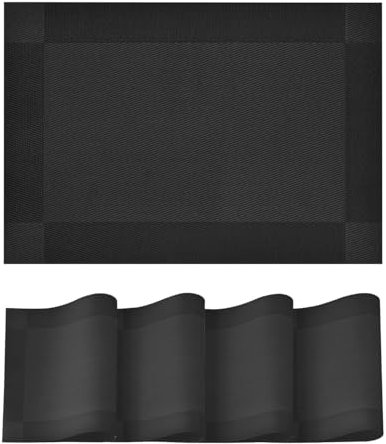 Artoid Mode Schwarz PVC Platzsets 4er Set, 30x45cm Tischsets Waschbar Schmutzabweisend Hitzebeständig Platzdeckchen Zuhause Küche Deko