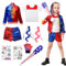 Yuragim Quinn Kostüm Kinder Mädchen Karneval Cosplay Kostüme Kit mit Jacke T-Shirt Shorts Handschuh Perücken Tattoo Baseballschläger, Suicide Clown Bösewicht Outfits für Faschings Mottoparty Mädchen