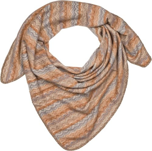 styleBREAKER Damen XXL Dreieckstuch mit Zick-Zack Webmuster, mehrfarbiges Dreiecktuch, Schal weich und warm 01020051, Farbe:Braun-Beige-Grau