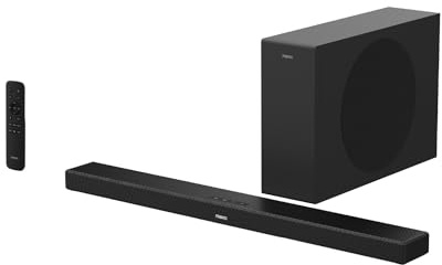 maxxo Soundbar Ultra Slim 2.1 SB240 - Ultra Sottile con Dolby Atmos 240W (120W RMS), HDMI eARC/ARC, Bluetooth v5.0, ingresso ottico (TOSLINK), AUX
