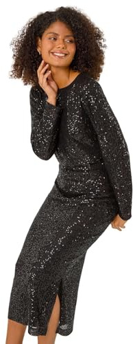 Dusk Fashion Sequin Pencil Skirt for Women UK - Ladies Everyday Autumn Winter Comfy Soft Evening Vacation Work Party Night Out Midi - Black - Size 10