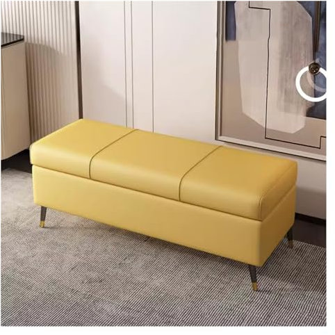Moderne Kunstleder-Ottoman-Bank für Schlafzimmer, Eingangsbereich, Gelb, gepolsterte Bettbank mit Stauraum, 100 cm lang