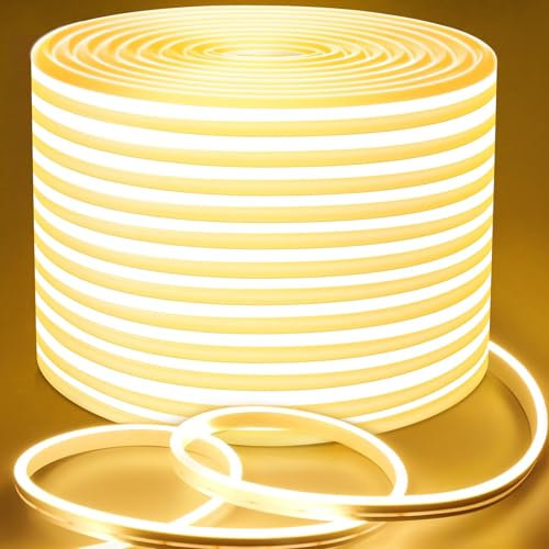 Lamomo Outdoor LED Strip Light 30m,3000K Dimmable LED Neon Rope Strips,24V Waterproof Silicone Flexible Warm White Strip Lights for Kitchen Bedroom Garden Outdoor Indoor DIY Decoration