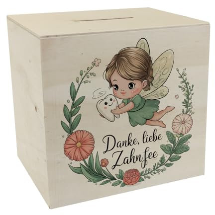Danke, Liebe Zahnfee Spardose aus Holz für Milchzähne Lustiges Sparschwein mit Spruch für Kinderzimmer