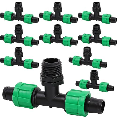 Raccordo a T per tubo antigoccia per irrigazione, 16 mm, con filettatura esterna 1/2, 10 pezzi
