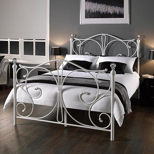 eFurniture | Metal Bed Frame and Memory Foam Mattress | 3ft 4ft 4ft6 5ft Single Double King | Black or White | Easy Assembly | Sprung Slats Extra Support Legs (White, 4ft6 Double Bed + 15cm Mattress)