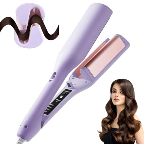 SKIKHN Welleneisen Lockenstab, 32mm Lockenstab Große Locken, Welleneisen für Haare, Lockenstabs für Kurze Haare, French Wave mit 4 Einstellbarer Temperatur, für Lange, Kurze (Lila)