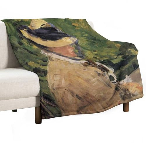 Edouard Manet Madame Manet At Bellevue Posterdecke für Bett, Couch, Sofa, weiche, leichte Fleece-Überwurf, Decken, für alle Jahreszeiten, Heimdekoration, 127 x 152,4 cm