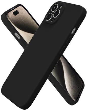 oakxco for iPhone 15 Pro Max Case Silicone, Ultra Slim Thin Phone Case for Women Girls, Plain Solid Color Minimalist Aesthetic Cute Girly Design, Soft Rubber Gel TPU with Camera Cover, Black