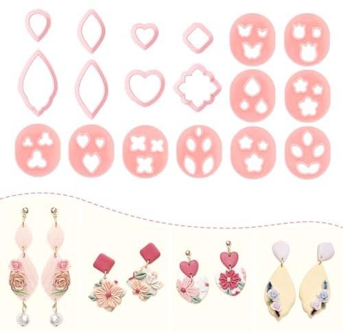 Modixun Modelliermassen-Ausstechformen für Ohrringe, geometrische Formen, Blumen, Schmetterlinge, Blätter, Modelliermasse, Schmuckherstellung, 18 Stück