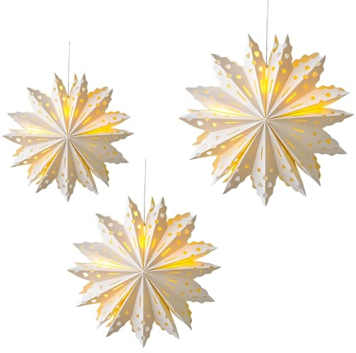 ACAREY Weihnachtsstern Beleuchtet, Weihnachtsdeko 3D Stern Fenster, Weihnachten Deko Papiersterne Weihnachtsschmuck Zum Aufhängen mit Beleuchtung, Schmuck für Weihnachten Festliche (A)
