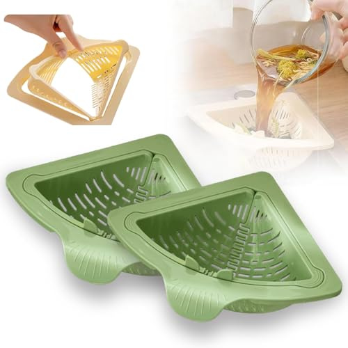Magnetischer Sieb für Spülbecken, Dreieckiges Spülbecken Sieb mit Drehverschluss, Multifunctional Abtropfsieb, Abnehmbare Waschbecken Filterkorb, Schnellentwässerung (2, Grün)