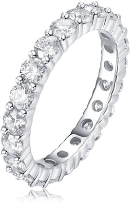 Skcess 18K Weißgold Eternity Ring, Hochzeitsringe 3mm Moissanit Weiß Größe 58 (18.5)
