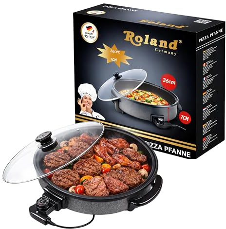 Roland Germany Pizza Pfanne, 36 m Extra Tief, 7cm Höhe, mit Glasdeckel, Elektrische Pizzapfanne (36/7 cm)