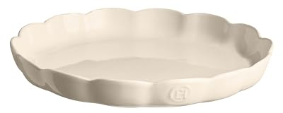 Emile Henry Plat à Tarte Ø 31 cm – Céramique Haute Résistance – Cuisson Homogène et Tarte Dorée à Cœur – Coloris Argile – Fabriqué en France
