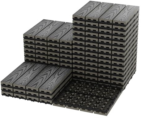 Decking Tiles 27 Pcs, 30 x 30 cm Interlocking Deck Tiles, Waterproof Wood Plastic Composite Flooring Tiles, All Weather Use for Indoor & Outdoor, Patio, Balcony, Garden, Terrace and Hot Tub