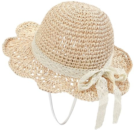 kitcorn Girls Straw Hat 1-6 Years Kids Summer Sun Hat Baby Toddlers Foldable Beach Hat with Chin Strap for Holiday Outdoor Activities