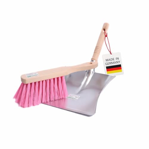 Profi Kehrgarnitur Handfeger pink Set mit Metall Kehrschaufel Pinke Borsten | Pink-Star-Besen, Handbesen 280mm, Metallschaufel mit Holzgriff, Langlebig, Robust, Für Draußen