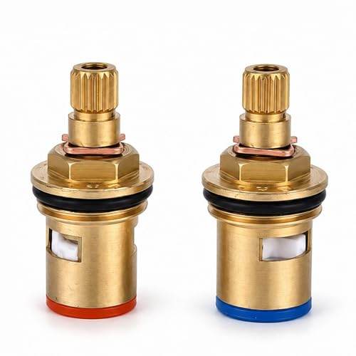 DCYQAIN 2 Pair Universal Ceramic Tap Cartridge Replacement, 1/4 Turn Solid Brass Hot & Cold Tap Inserts for Shower, Kitchen & Bathroom Mixer Taps