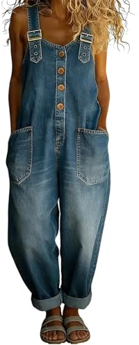 Générique Salopette Jean Femme Été Vintage - Coupe Large Chic Fluide Grande Taille pour Travail Jardinage et Loisirs Décontractés
