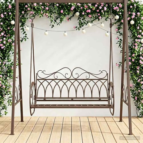 Ziaphsol Schaukelbank Stahl Antikbraun 112 x 60 x 126,5 cm, Gartenschaukel Sitzbank für Veranda Terrasse, wetterfester Outdoor Relaxplatz, 200 kg