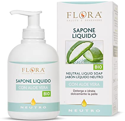 FLORA Neutro Sapone Liquido 250 ml BIO-BDIH - con succo di Aloe vera, per aiutare persone con allergie o pelli sensibili, formulato per miscelarlo con oli essenziali puri 100%
