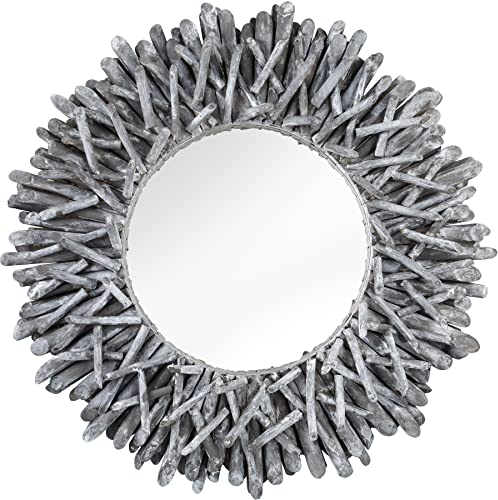invicta INTERIOR Außergewöhnlicher Teakholz Spiegel Riverside 80cm grau Treibholz Wandspiegel Rahmen aus Teakholz-Ästen Badspiegel