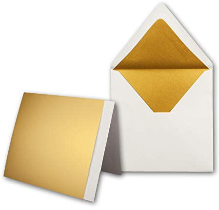 30x Gold-Metallic Faltkarten-SET - Quadratisch - mit gefütterten Weissen Briefumschlägen & Einlegern - 15 x 15 cm - Einladungskarten-Set von Gustav Neuser®